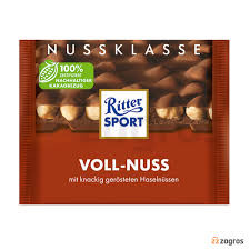 شکلات تخته ای Ritter sport مدل nut selection whole hazelnuts وزن 100 گرم