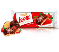 بیسکویت لاویتا با لایه ژله توت فرنگی و روکش شکلاتی
