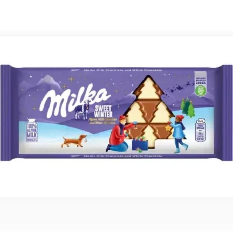 شکلات میلکا مدل درخت کریسمس مخلوط شکلات شیری و سفید 100 گرمی
