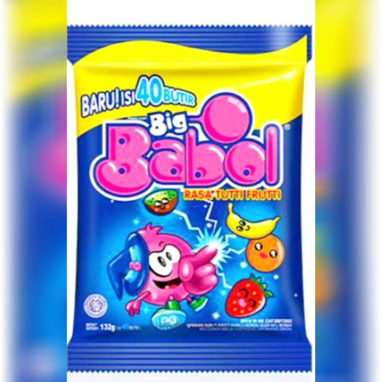 آدامس ترش بیگ بابل با طعم هندوانه و بلوبری و توت فرنگی بسته ی ۴۰ عددی(۱۲۸ گرم) big babol