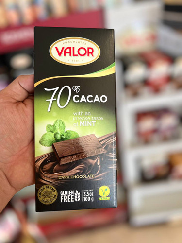 یشکلات تخته ای 70 درصد تلخ بدون گلوتن نعنایی والور (valor) 100 گرم