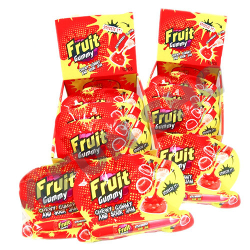 پاستیل و سس ترش خودکاری با طعم توت فرنگیfruit gummy باکس 12 تایی