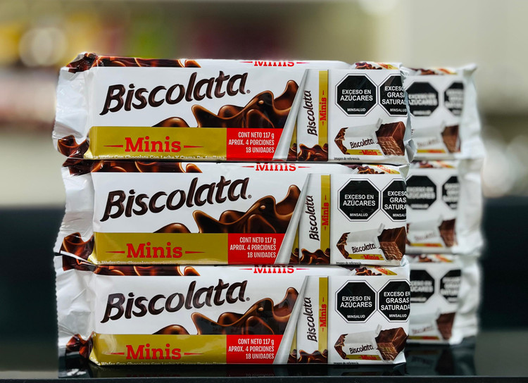 ویفر بیسکولاتا Biscolata مدل مینیز Minis با طعم شکلاتی 117 گرم باکس باکس 24 تایی