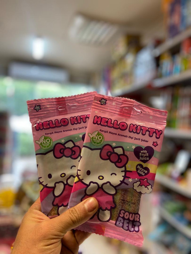 پاستیل هلو کیتی ژله ای مدادی ترش با طعم میکس میوه (hello kitty) 80گرم