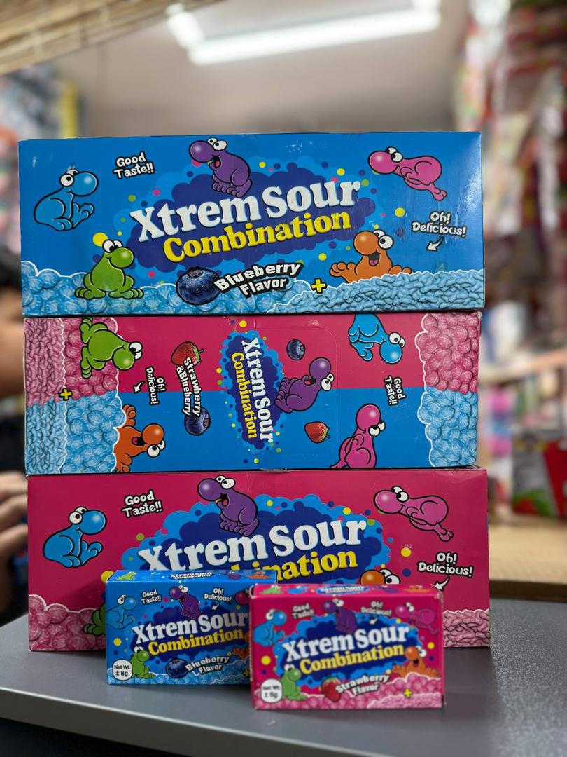 آبنبات ترش پودری ترکیب دو طعم اکستریم بسته 24 عددی Extreme Sour Candy