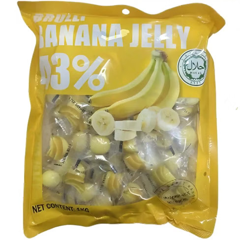 پاستیل برولی حاوی 43% میوه طبیعی با طعم موز شکری بسته 1 کیلویی