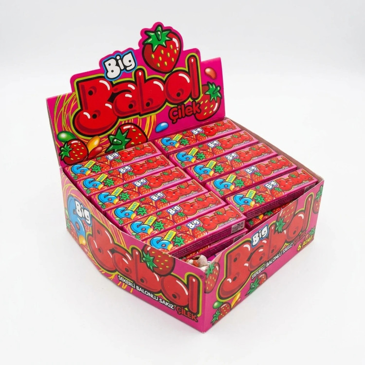 آدامس توت فرنگی بیگ بابل 28 گرم بسته 18 تایی Big Babol strawberry gum