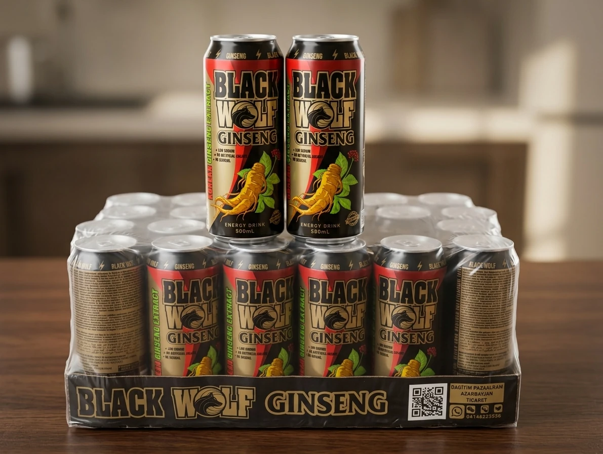 نوشیدنی انرژی زا بلک ولف Black Wolf حاوی جینسنگ 500 میل باکس 24 تایی