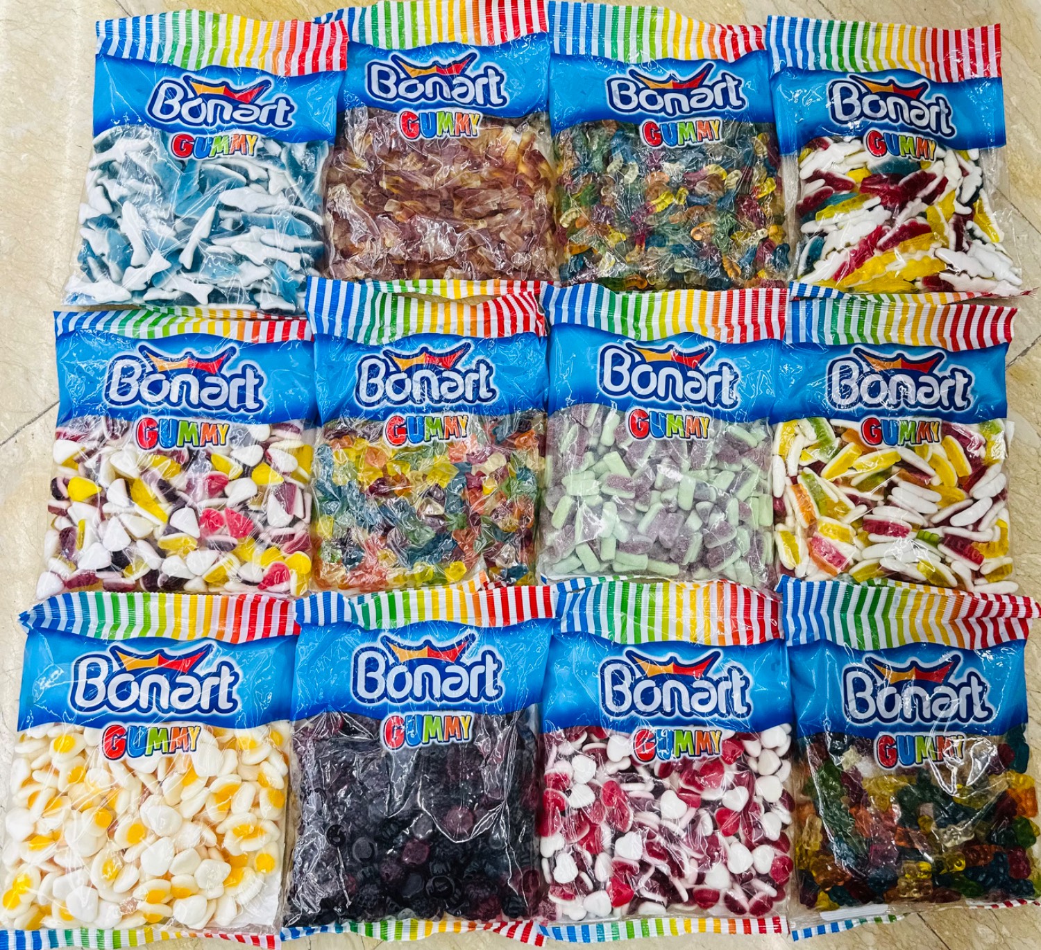 پاستیل ژله ای بونارت BONART یک کیلویی کارتن 12 کیلویی در 12 طعم