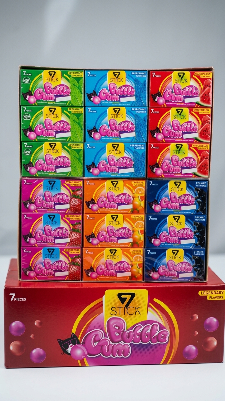 آدامس سون استیک 7Stick Bubble Gum با طعم میوه ای 5800کارتن  6 بسته 24 عددی