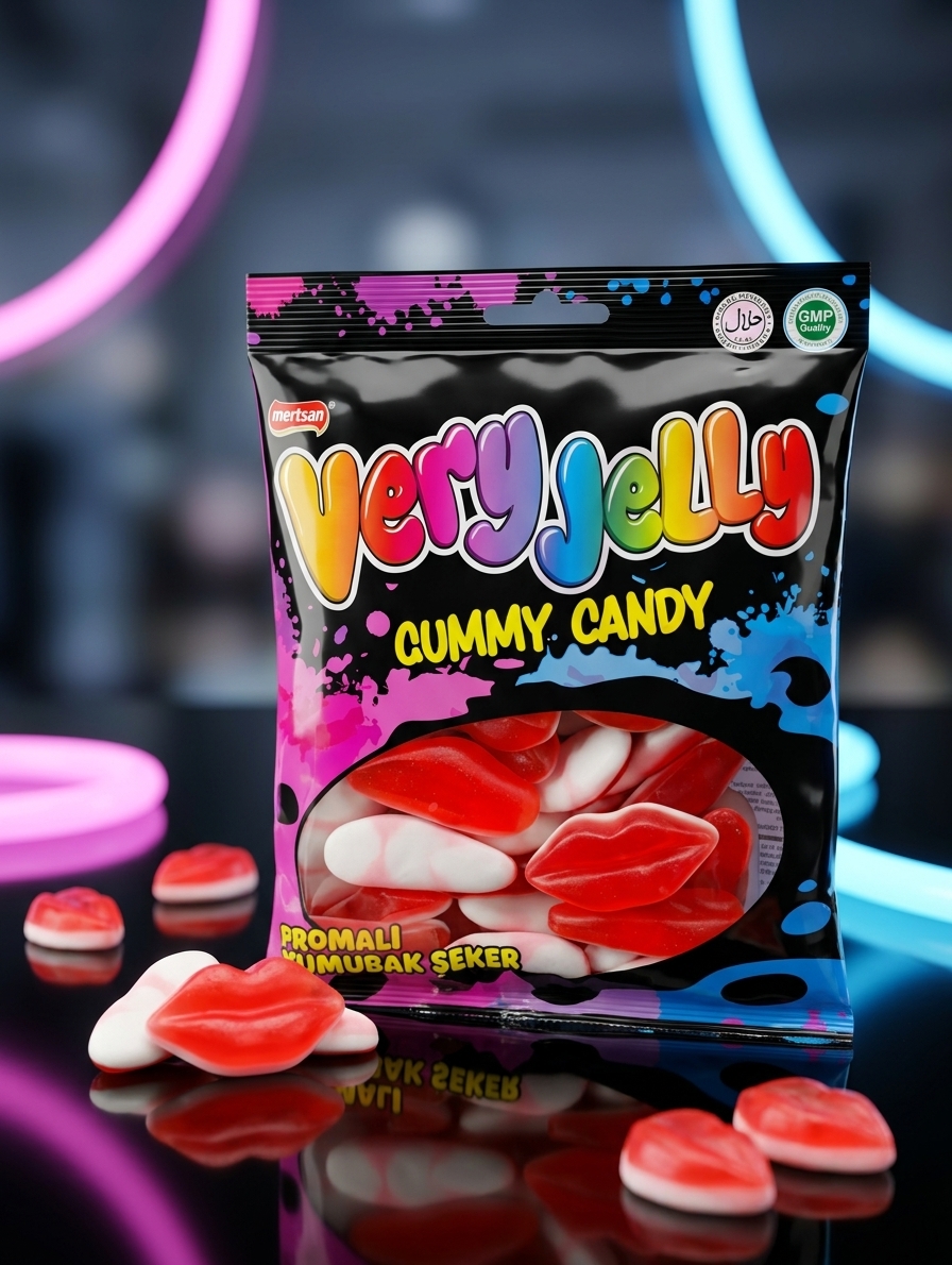 پاستیل طرح قلب و لب  وری جلی (very jelly) بسته یک کیلویی