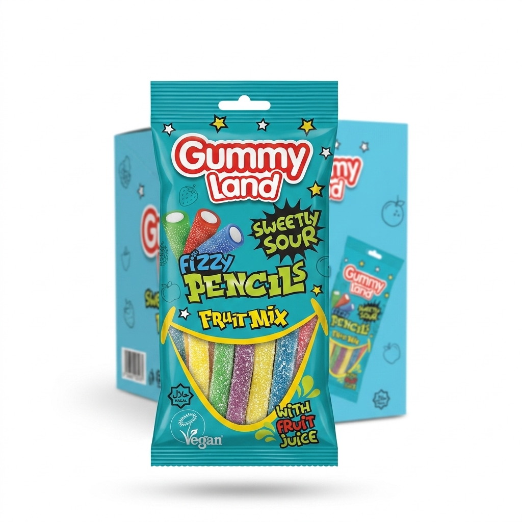 پاستیل اسپاگتی ترش با طعم توت فرنگی گامی لند 80 گرمی- Gummy Land