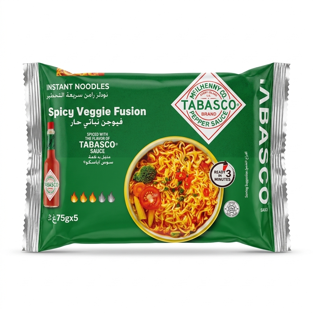 نودل ترکیبی سبزیجات طعم تند ملایم تاباسکو مدل رامن 75 گرمی